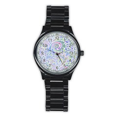 Colorful Pastel Floral Swirl Watercolor Pattern Stainless Steel Round Watch by SpinnyChairDesigns