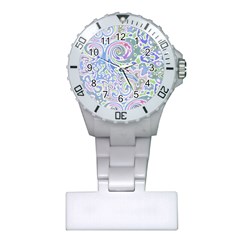 Colorful Pastel Floral Swirl Watercolor Pattern Plastic Nurses Watch by SpinnyChairDesigns