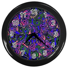 Purple Abstract Butterfly Pattern Wall Clock (black) by SpinnyChairDesigns