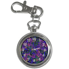 Purple Abstract Butterfly Pattern Key Chain Watches by SpinnyChairDesigns