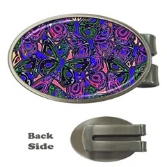 Purple Abstract Butterfly Pattern Money Clips (oval)  by SpinnyChairDesigns