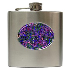 Purple Abstract Butterfly Pattern Hip Flask (6 Oz) by SpinnyChairDesigns