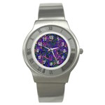 Purple Abstract Butterfly Pattern Stainless Steel Watch Front