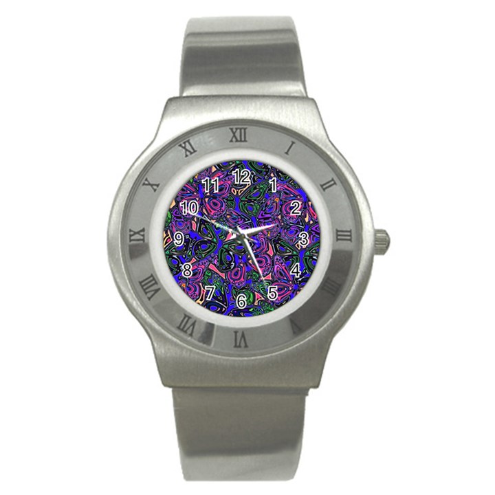 Purple Abstract Butterfly Pattern Stainless Steel Watch