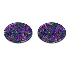 Purple Abstract Butterfly Pattern Cufflinks (oval) by SpinnyChairDesigns