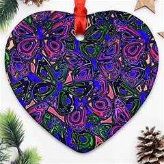 Purple Abstract Butterfly Pattern Heart Ornament (two Sides) by SpinnyChairDesigns