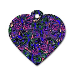 Purple Abstract Butterfly Pattern Dog Tag Heart (one Side) by SpinnyChairDesigns