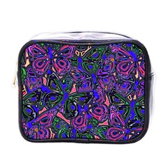 Purple Abstract Butterfly Pattern Mini Toiletries Bag (one Side) by SpinnyChairDesigns