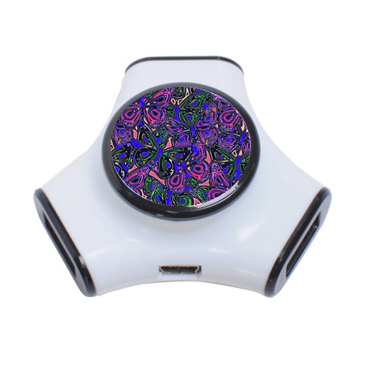 Purple Abstract Butterfly Pattern 3-Port USB Hub