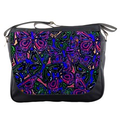 Purple Abstract Butterfly Pattern Messenger Bag by SpinnyChairDesigns