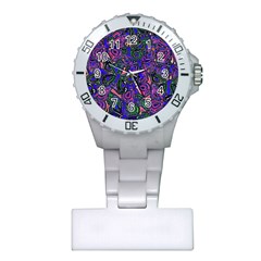 Purple Abstract Butterfly Pattern Plastic Nurses Watch by SpinnyChairDesigns