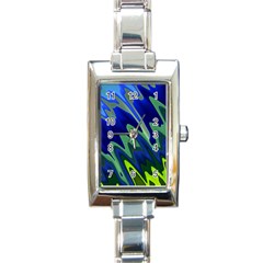 Blue Green Zig Zag Waves Pattern Rectangle Italian Charm Watch by SpinnyChairDesigns