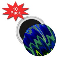 Blue Green Zig Zag Waves Pattern 1 75  Magnets (10 Pack)  by SpinnyChairDesigns