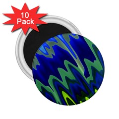 Blue Green Zig Zag Waves Pattern 2 25  Magnets (10 Pack)  by SpinnyChairDesigns