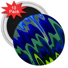 Blue Green Zig Zag Waves Pattern 3  Magnets (10 Pack)  by SpinnyChairDesigns