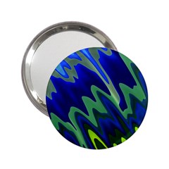 Blue Green Zig Zag Waves Pattern 2 25  Handbag Mirrors by SpinnyChairDesigns