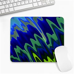 Blue Green Zig Zag Waves Pattern Large Mousepads by SpinnyChairDesigns