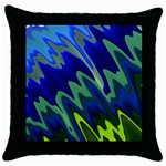 Blue Green Zig Zag Waves Pattern Throw Pillow Case (Black) Front