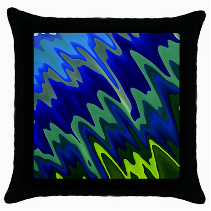 Blue Green Zig Zag Waves Pattern Throw Pillow Case (Black)