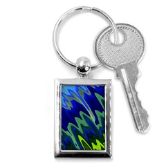 Blue Green Zig Zag Waves Pattern Key Chain (rectangle) by SpinnyChairDesigns