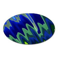 Blue Green Zig Zag Waves Pattern Oval Magnet by SpinnyChairDesigns