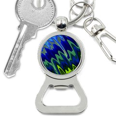 Blue Green Zig Zag Waves Pattern Bottle Opener Key Chain by SpinnyChairDesigns