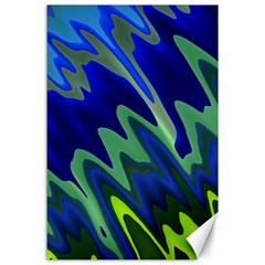 Blue Green Zig Zag Waves Pattern Canvas 24  X 36  by SpinnyChairDesigns