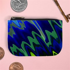 Blue Green Zig Zag Waves Pattern Mini Coin Purse by SpinnyChairDesigns