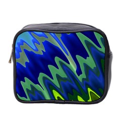 Blue Green Zig Zag Waves Pattern Mini Toiletries Bag (two Sides) by SpinnyChairDesigns