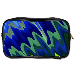 Blue Green Zig Zag Waves Pattern Toiletries Bag (two Sides) by SpinnyChairDesigns