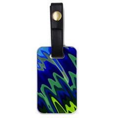 Blue Green Zig Zag Waves Pattern Luggage Tag (one Side) by SpinnyChairDesigns