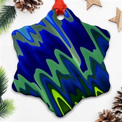 Blue Green Zig Zag Waves Pattern Snowflake Ornament (two Sides) by SpinnyChairDesigns