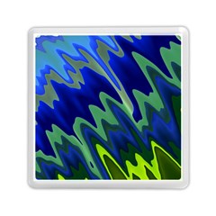 Blue Green Zig Zag Waves Pattern Memory Card Reader (square) by SpinnyChairDesigns