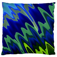 Blue Green Zig Zag Waves Pattern Large Cushion Case (one Side) by SpinnyChairDesigns