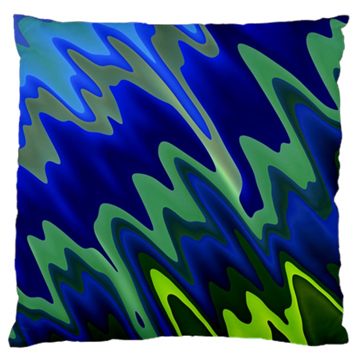 Blue Green Zig Zag Waves Pattern Large Cushion Case (Two Sides)