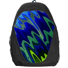 Blue Green Zig Zag Waves Pattern Backpack Bag by SpinnyChairDesigns