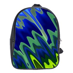 Blue Green Zig Zag Waves Pattern School Bag (xl) by SpinnyChairDesigns