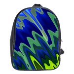 Blue Green Zig Zag Waves Pattern School Bag (XL) Front