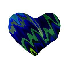 Blue Green Zig Zag Waves Pattern Standard 16  Premium Heart Shape Cushions