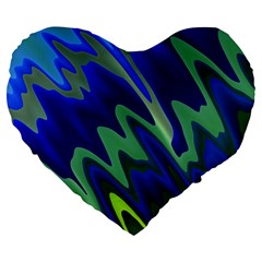 Blue Green Zig Zag Waves Pattern Large 19  Premium Flano Heart Shape Cushions by SpinnyChairDesigns