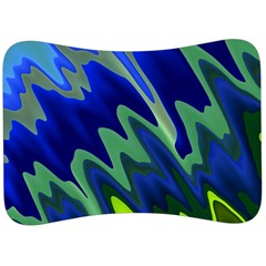 Blue Green Zig Zag Waves Pattern Velour Seat Head Rest Cushion by SpinnyChairDesigns