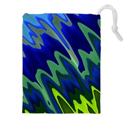 Blue Green Zig Zag Waves Pattern Drawstring Pouch (5xl) by SpinnyChairDesigns