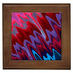 Red Blue Zig Zag Waves Pattern Framed Tile