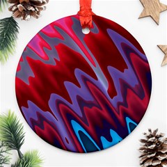 Red Blue Zig Zag Waves Pattern Ornament (Round)