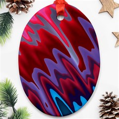 Red Blue Zig Zag Waves Pattern Ornament (Oval)