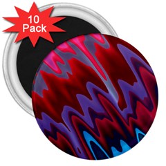 Red Blue Zig Zag Waves Pattern 3  Magnets (10 pack) 