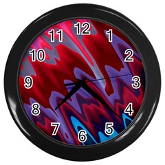 Red Blue Zig Zag Waves Pattern Wall Clock (Black)