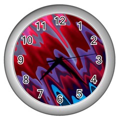 Red Blue Zig Zag Waves Pattern Wall Clock (Silver)