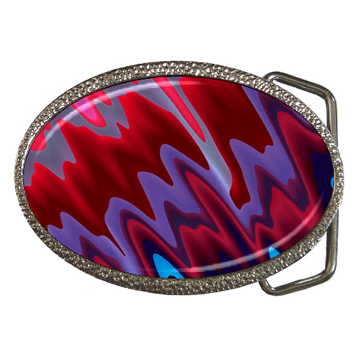 Red Blue Zig Zag Waves Pattern Belt Buckles