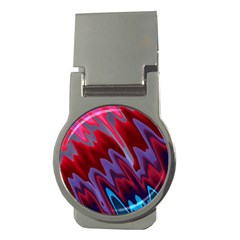 Red Blue Zig Zag Waves Pattern Money Clips (Round) 